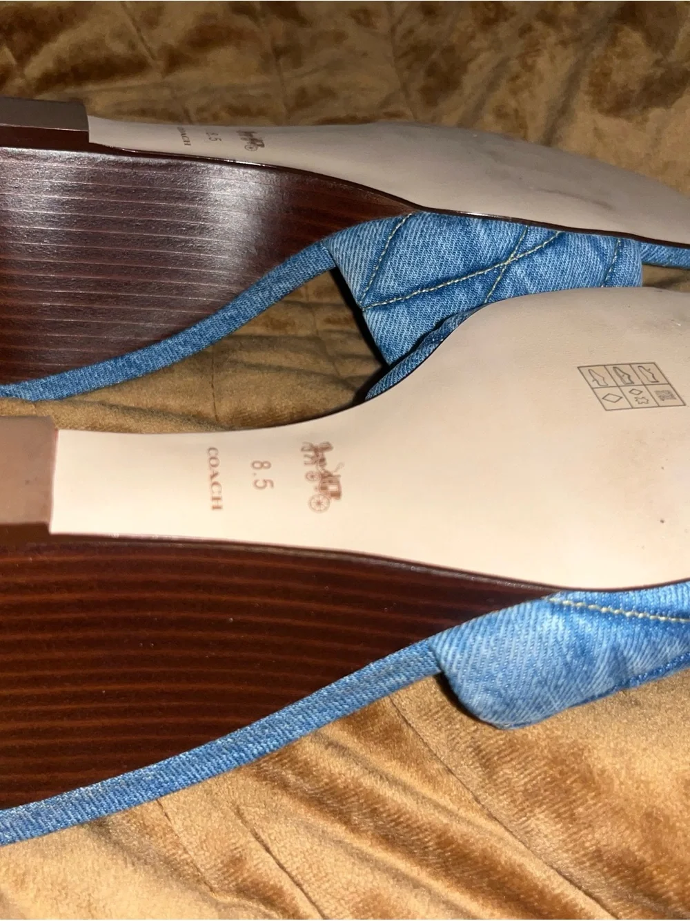 Coach Quilted Denim Wedge Slide with Gold C Charm